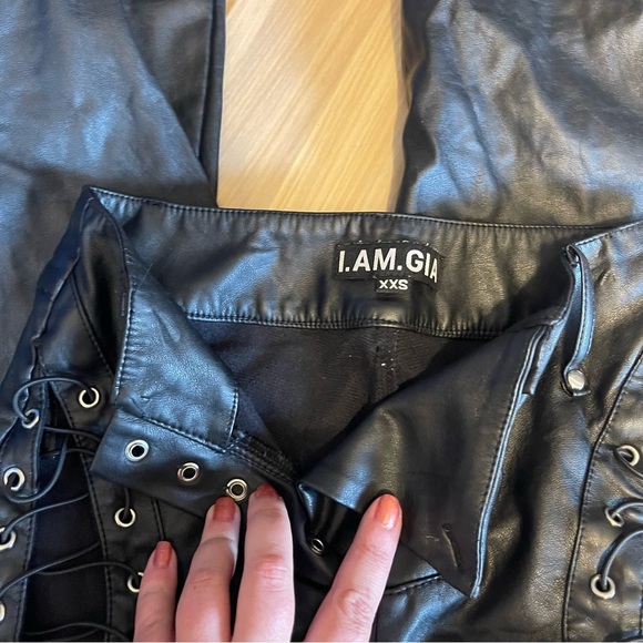 I.AM.GIA Xenia Pant in Black Vegan Leather High Rise Grunge Lace Up size XXS - Picture 4 of 11